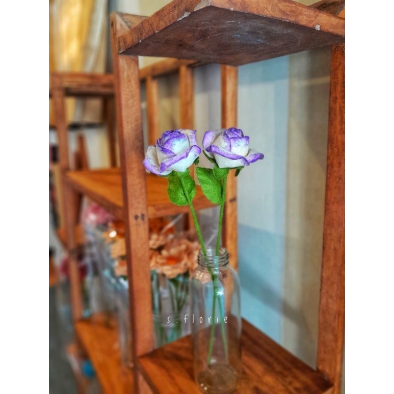 [Satu Tangkai] Bunga Mawar Flanel Handmade + Painting Ungu