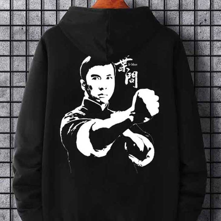 Jaket Hoodie IP Man Wing Chun Hoodie Hitam Casual Unisex Bahan Katun