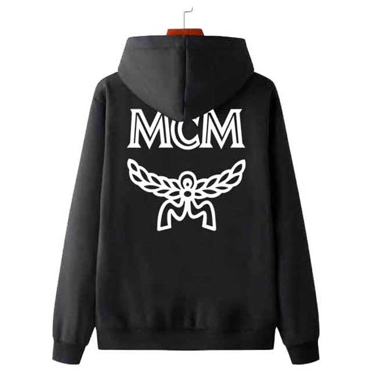 Jaket Hoodie MCM Logo Hoodie Hitam Casual Unisex Bahan Katun