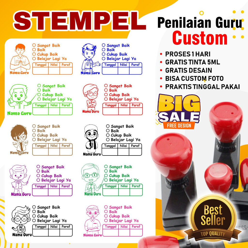

(VOL 2) Stempel Flash / Otomatis Nilai Guru Penilaian Koreksi Checked Reward Sudah Terisi Tinta Bisa Custom Foto Gratis Ongkir Bisa COD