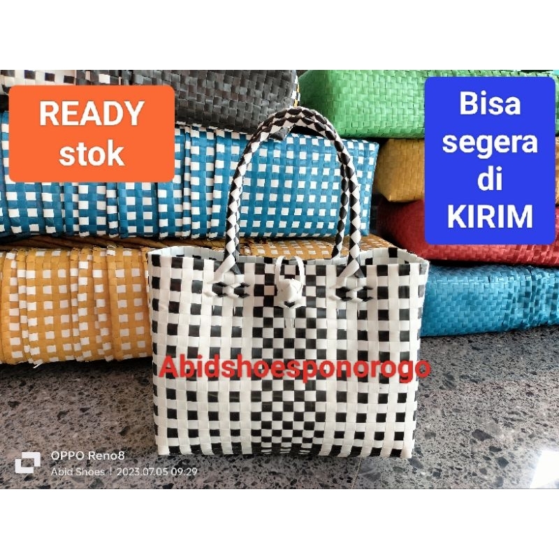 Tas anyaman plastik grosir murah langsung pabrik| tas monochrome | READY