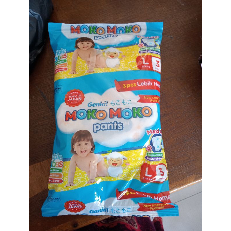 pempers Moko Moko pants ukuran L isi 3/pempes renceng