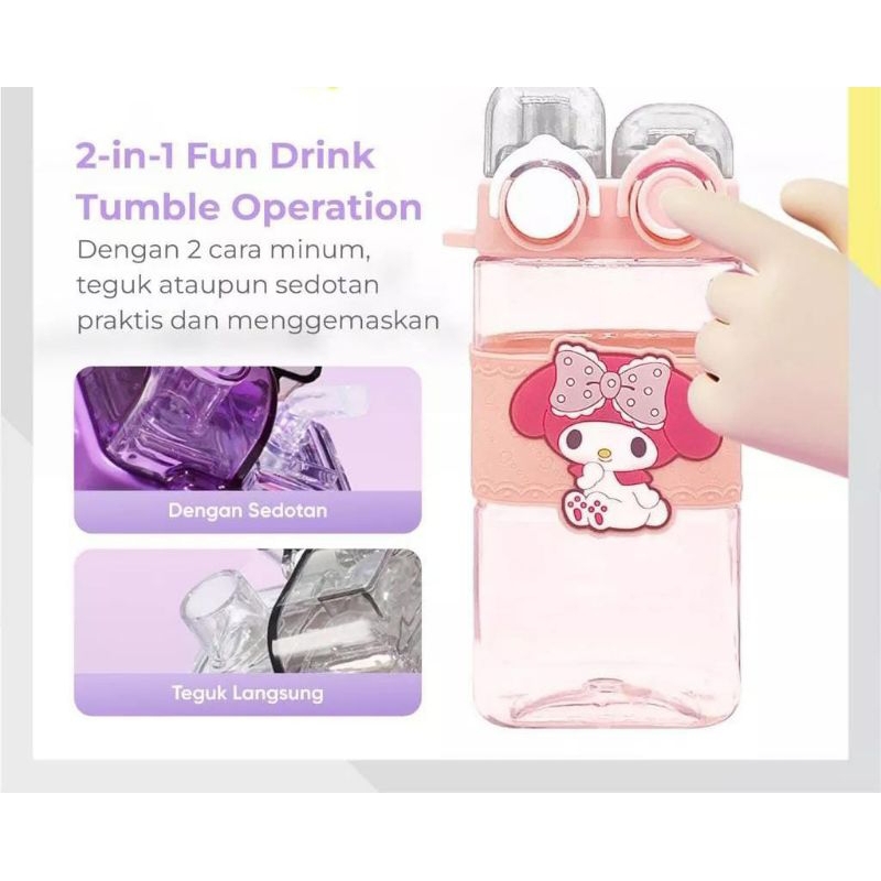 hokkiterus21⭐⭐⭐⭐⭐ BOTOL MINUM 2IN1 botol minum melody kuromi cinnamoral pompompurin botol minum tali botol minum anak karakter bpa LK
