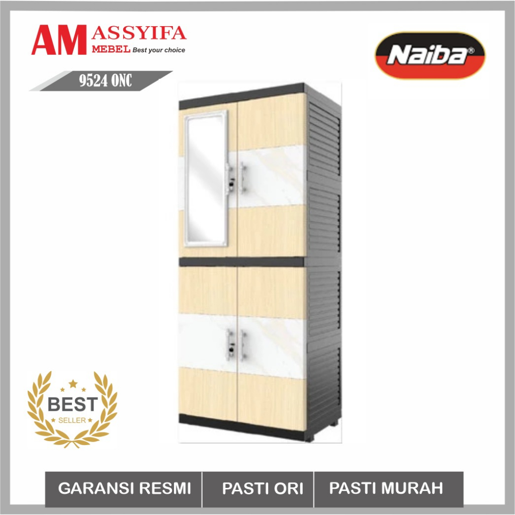NAIBA - Lemari MSC Naiba Fit Ebony - Lemari kaca + Kunci (Naiba 9524/9504)