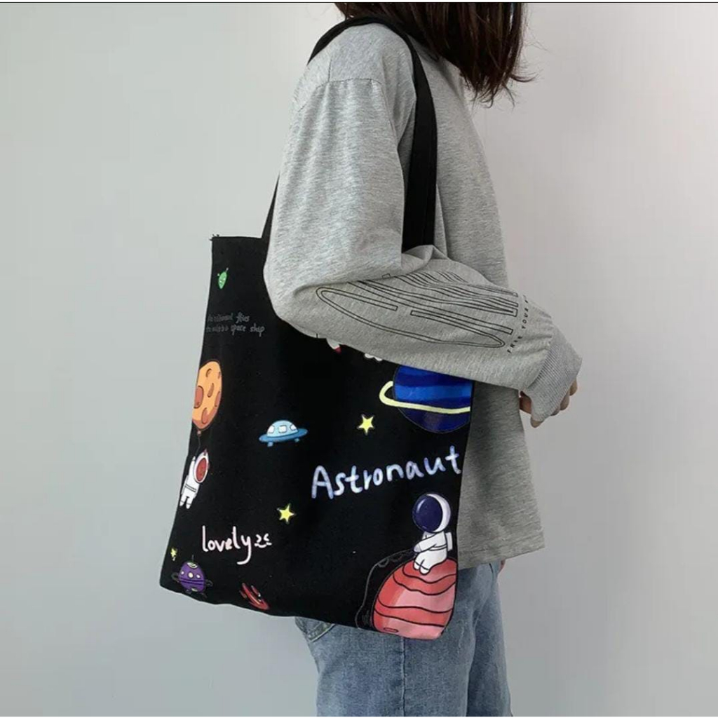 Totebag Tas Wanita Tote Bag Sekkya Perekat Custom Tas Tote Bag Art Printiing Planet