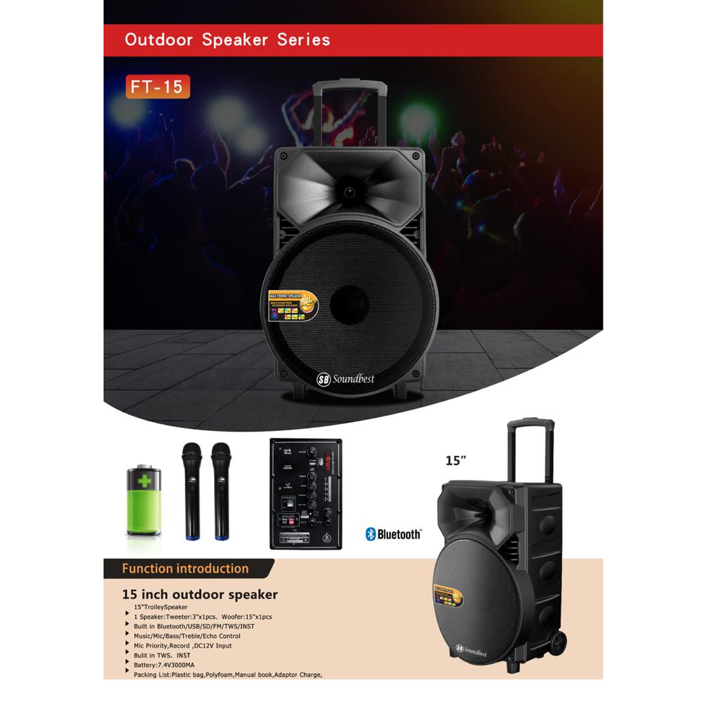 Speaker Aktif Meeting Portable 15 inch Soundbest New FT FT15 Wireless