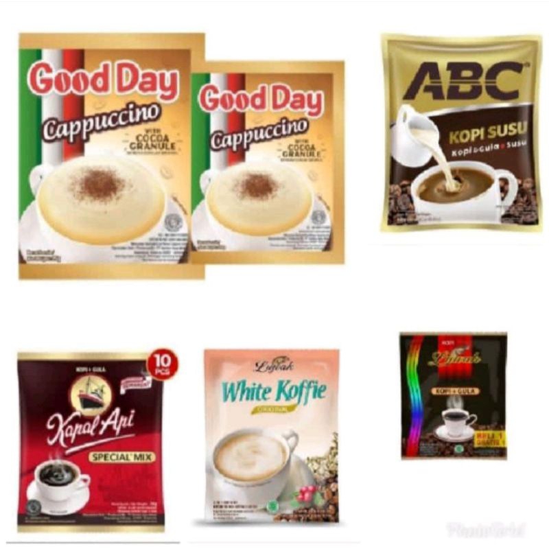 

kopi sachet renceng ABC SUSU luwal white coffe good day cappucino kapal api