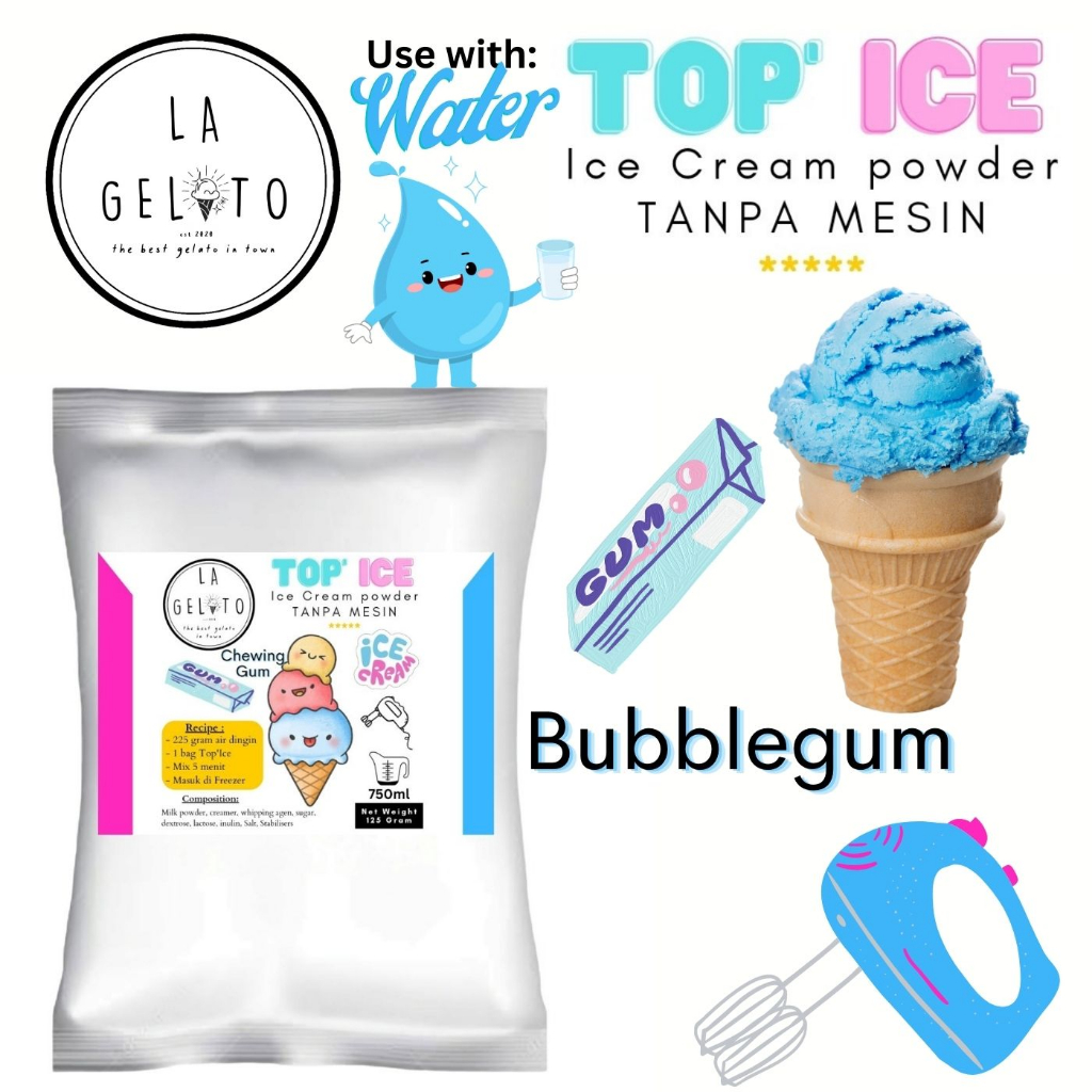 

125gr Bubuk ice cream Top ice tanpa mesin rasa Chewing Gum