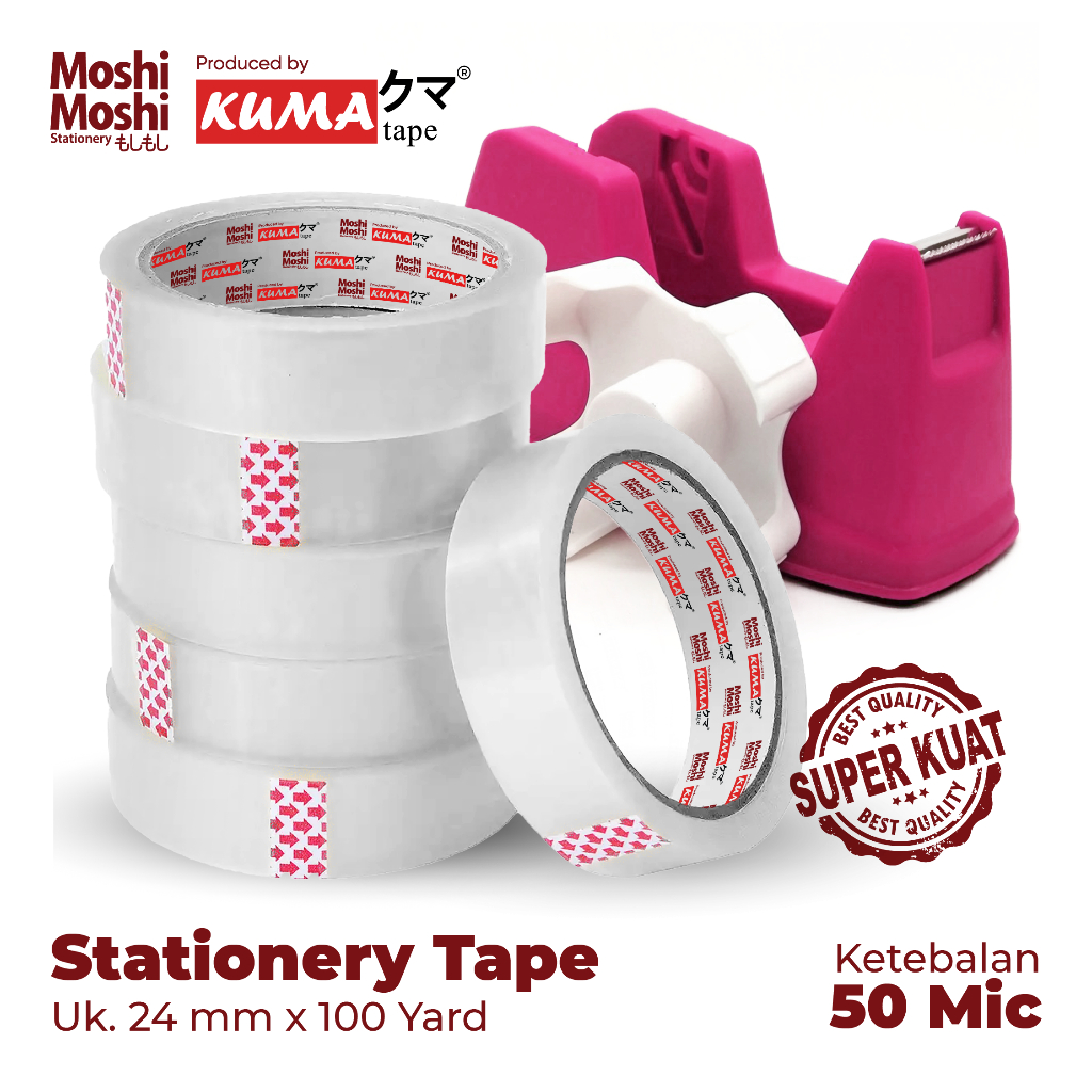 

Selotip Bening Moshi Kuma 1 inch 100 Yard Stationery Tape Transparant