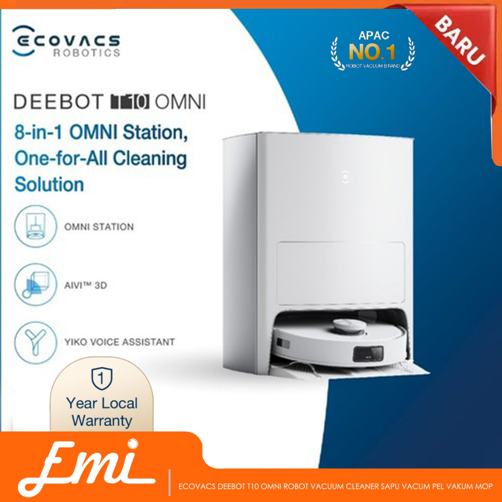 Ecovacs DEEBOT T10 OMNI Robot Vacuum Cleaner Sapu Vacum Pel Vakum Mop