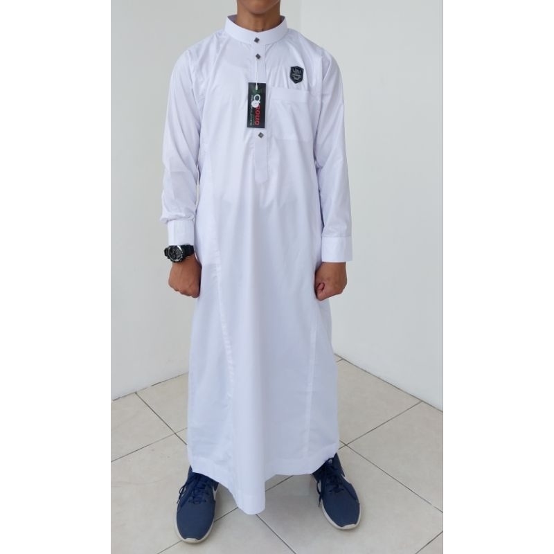 Jubah Gamis Anak Remaja Laki Laki Lengan Panjang Putih Hitam Polos