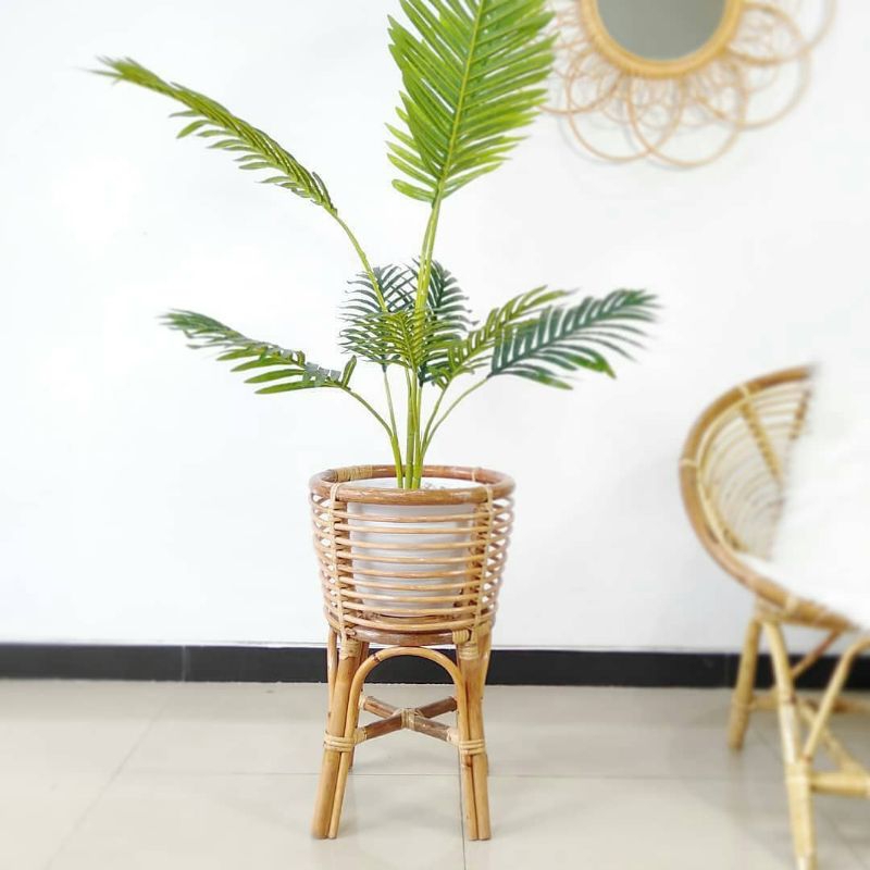 TERLARIS Standing Pot Rotan FINISHING MENGKILAP / Tempat Bunga Dekorasi Sudut Ruangan dan Studio Fot