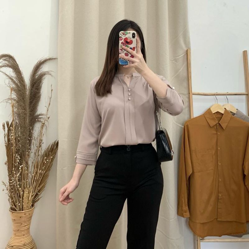 BLOUSE CRINKLE PREMIUM- BELLA BLOUSE OVERSIZE CRINKLE-BLOUSE WANITA- ATASAN