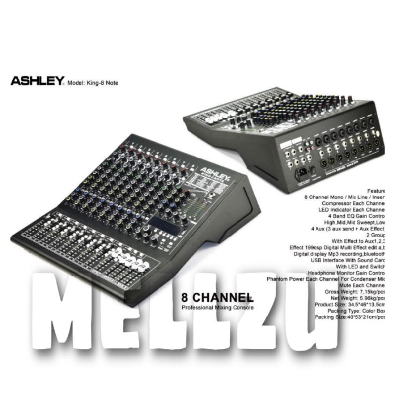 Mixer Audio Ashley King 8 Note Original 8 Channel Interface USB - Bluetooth King8 Note