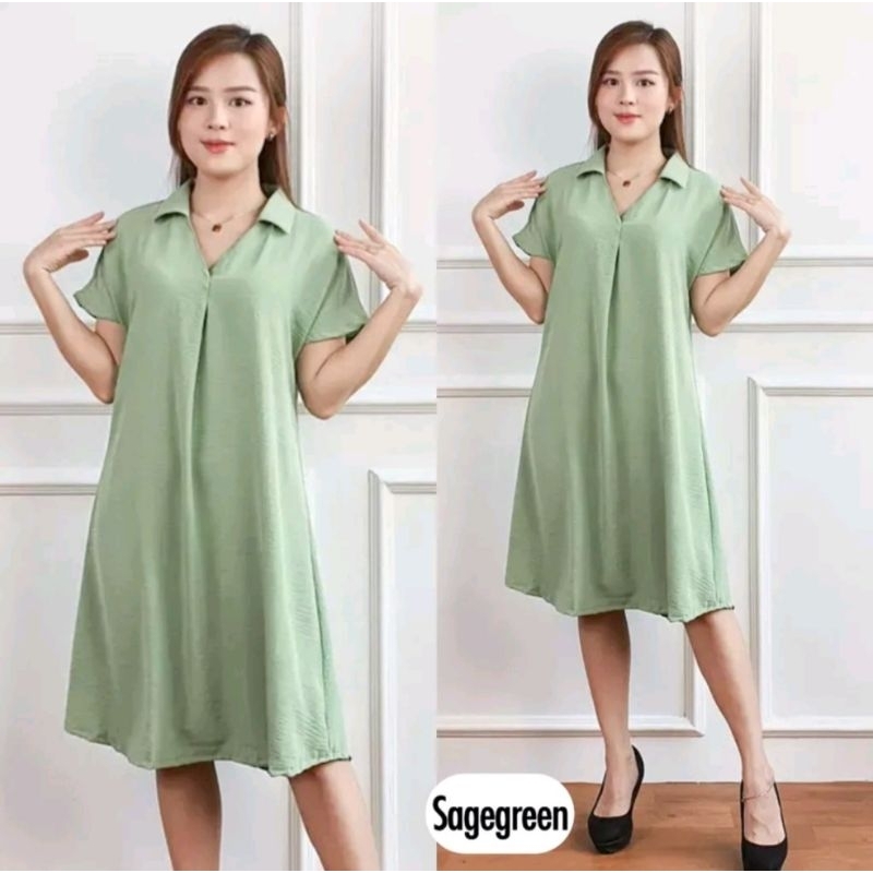 DRES UNIQ ALL SIZE OVERSIZE MIDI DRESS CASUAL WANITA LENGAN PENDEK COTTON POLOS BISA BAYAR DI TEMPAT