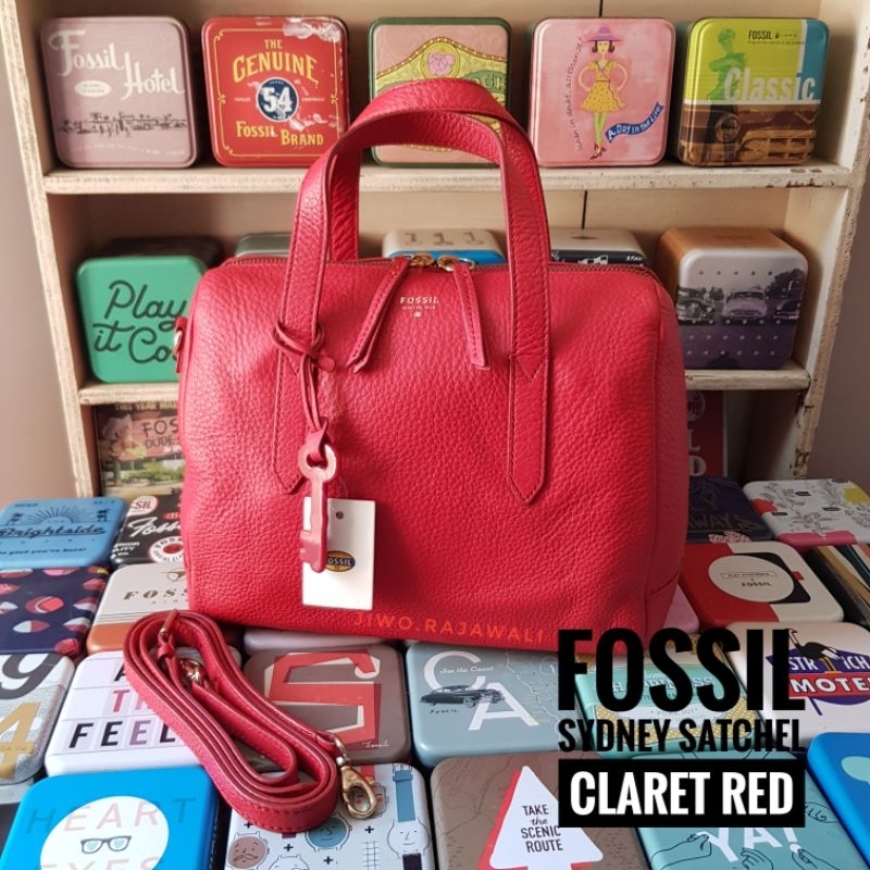 Tas Kulit Merah FOSSI L SYDNEY SATCHEL CLARET RED Langka Jadul Rare