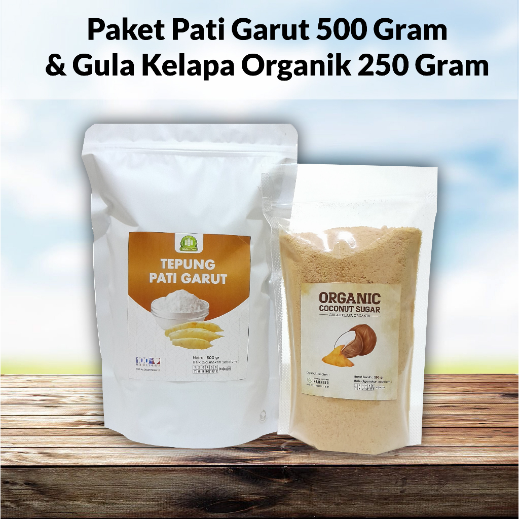 

Paket Tepung Umbi Garut Pati Irut Asli Obat Asam Lambung 500gr & Gula Kelapa Organik 250gr