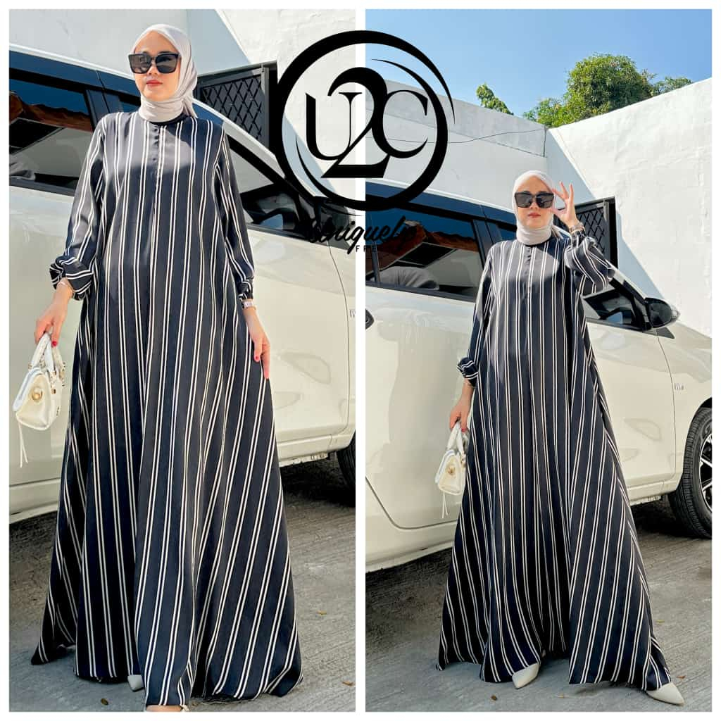 Blasteria Dress by U2C - Gamis Armani Silk Salur Hitam Putih Garis