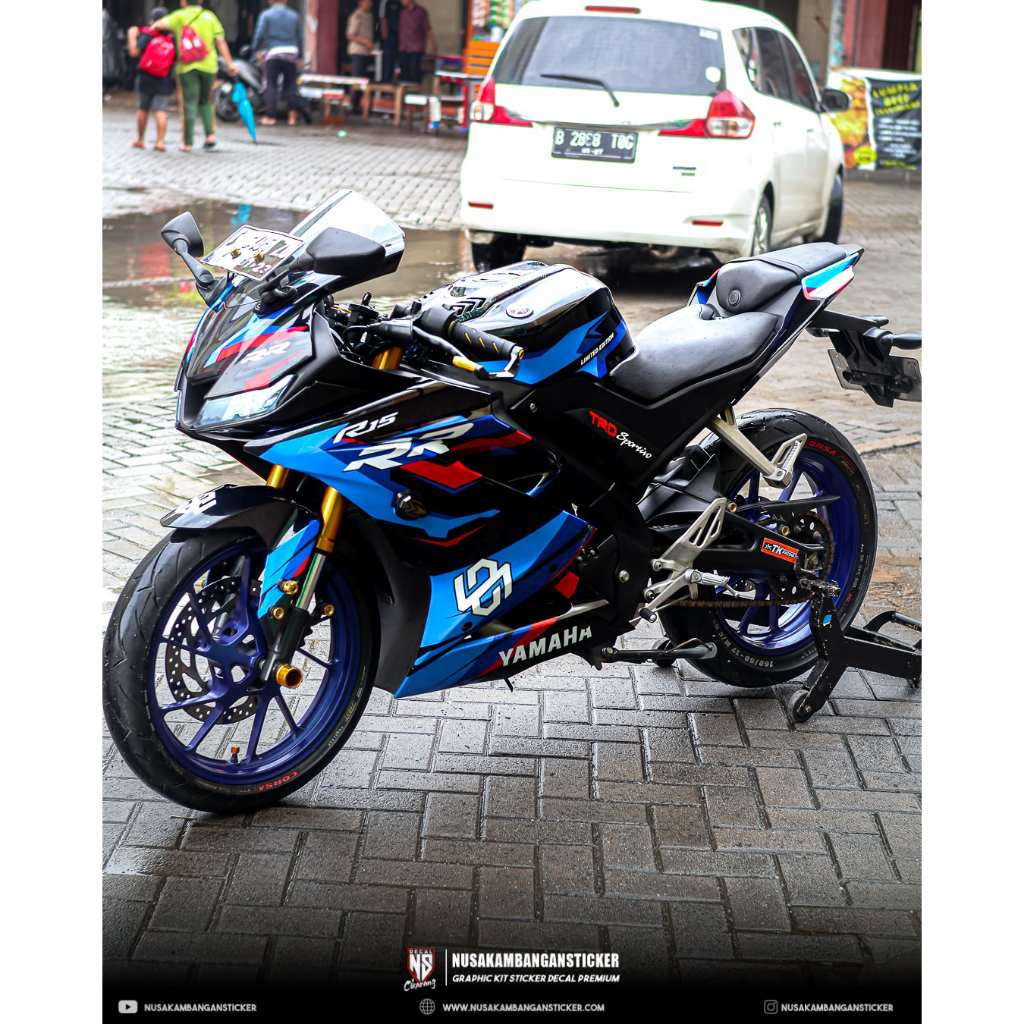 DECAL STICKER R15 V3 HITAM GRAFIS BIRU MERAH FULL BODY