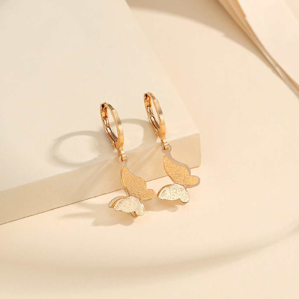 Lanme Jewelry Anting Kupu-Kupu Matte Gaya Korea Untuk Wanita Titanium Anti Karat Dan Anti Luntur Ear