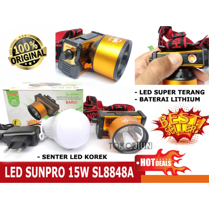 Senter Kepala SUNPRO SL 8848A SL8848A 15W LED Headlamp LED Korek Api