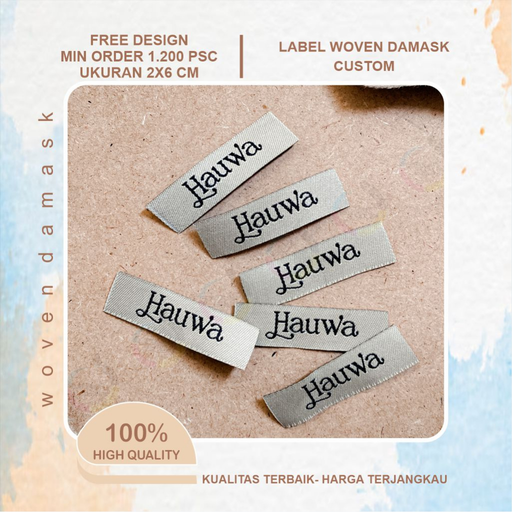 ukuran1x5 cm/label baju woven/label baju bordir/label woven rajut/label woven premium