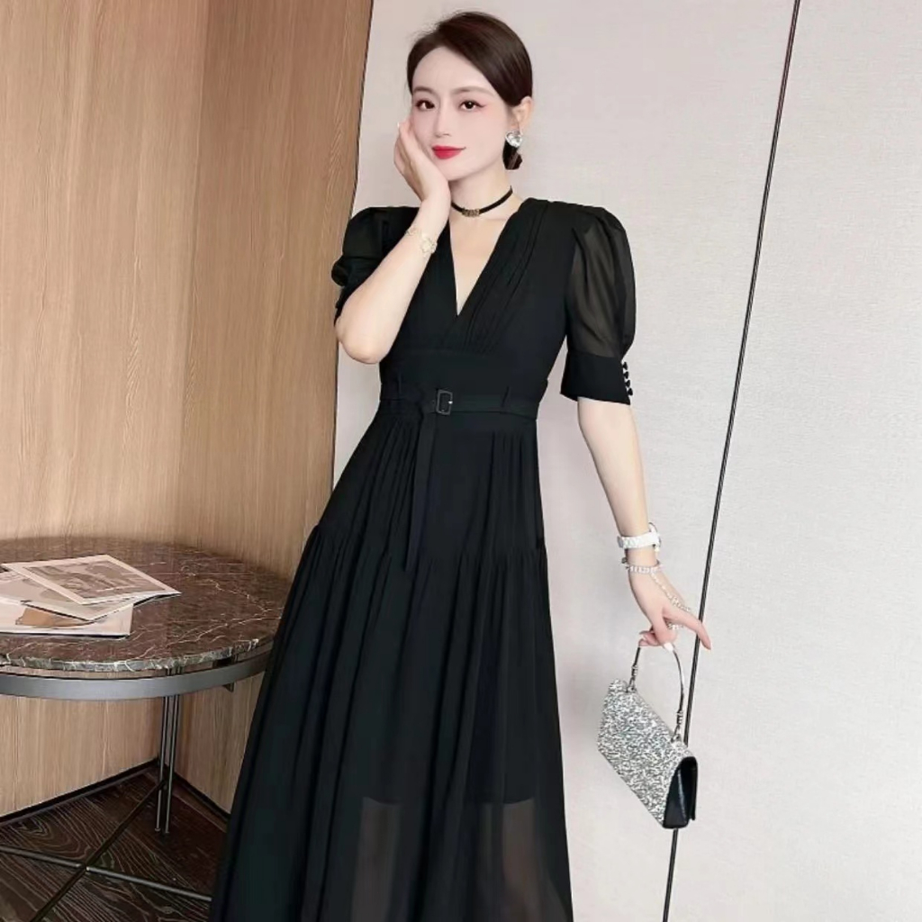 2023 V -Neck baru rok besar/gaun hitam elegan/gaun liar/gaun pesta/dress pesta