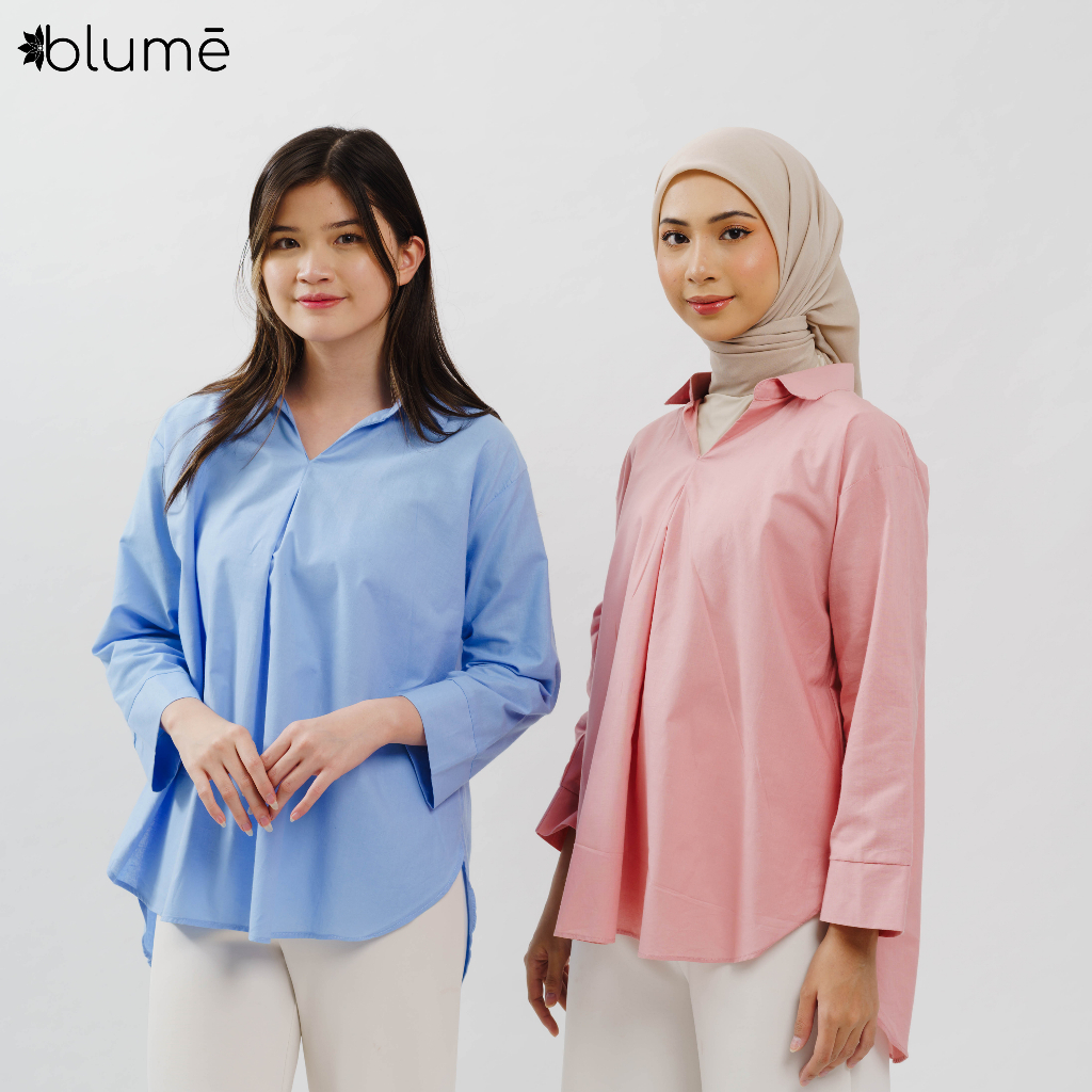 blume - SHARON BLOUSE | ATASAN WANITA TANPA KANCING | KEMEJA WANITA POLOS LENGAN PANJANG | KEMEJA KA