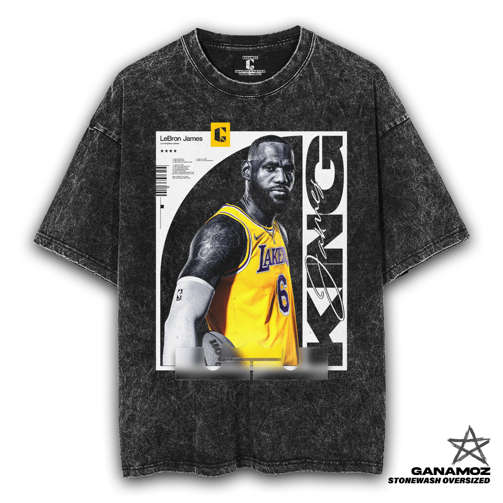 GANAMOZ Kaos Basket KING JAMES Lakers Stone Wash Oversize T-shirt | Kaos Oversize Wanita | Kaos Over