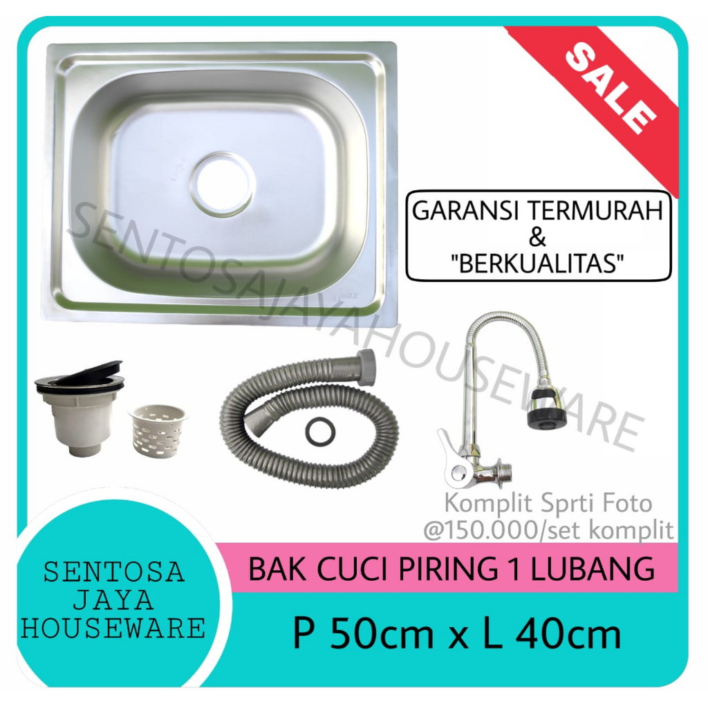 BAK CUCI PIRING 1 LUBANG STAINLESS KOMPLIT - BCP 1 LUBANG SET