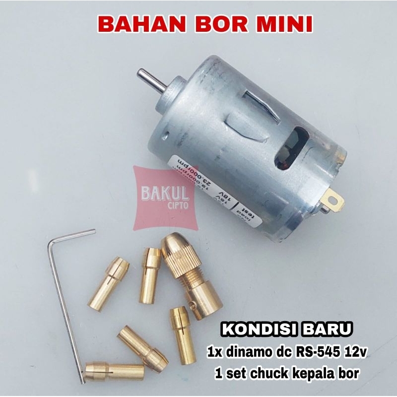 Bahan bor mini dengan dinamo Dc RS 545 12v