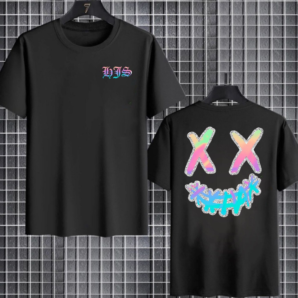 HEJISU Kaos Pria Distro Tee Tshirt Distro Kaos Pria Smiley Rainbow