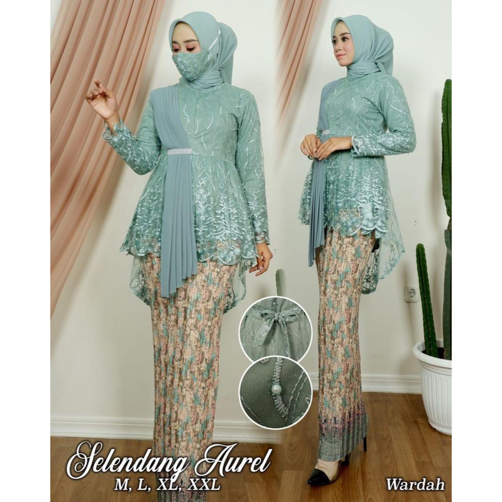 Lx. - (COD)> SET KEBAYA BLOUSE SELENDANG AUREL - MODEL KEBAYA TERLARIS 2023 - BAJU KEBAYA PESTA DAN 