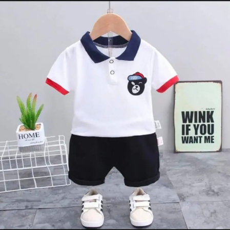 baju setelan anak laki-laki model kaos kerah usia 1-5 tahun bahan halus dan lembut di kulit si buah 