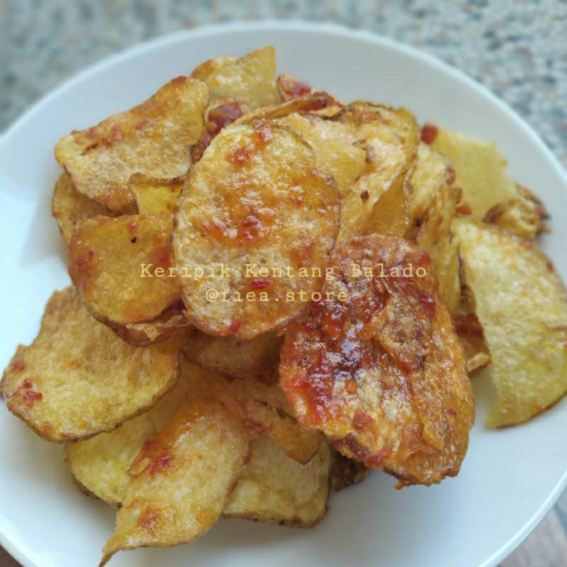 

KERIPIK KENTANG BALADO Pedas, Manis, Gurih/ 100 Gram dengan Kemasan