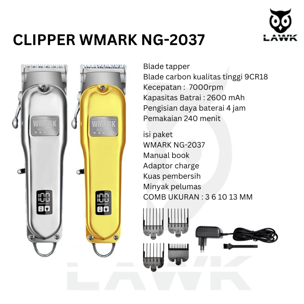 WMARK NG-2037 Cordless Clipper 7000 Rpm Full Metal