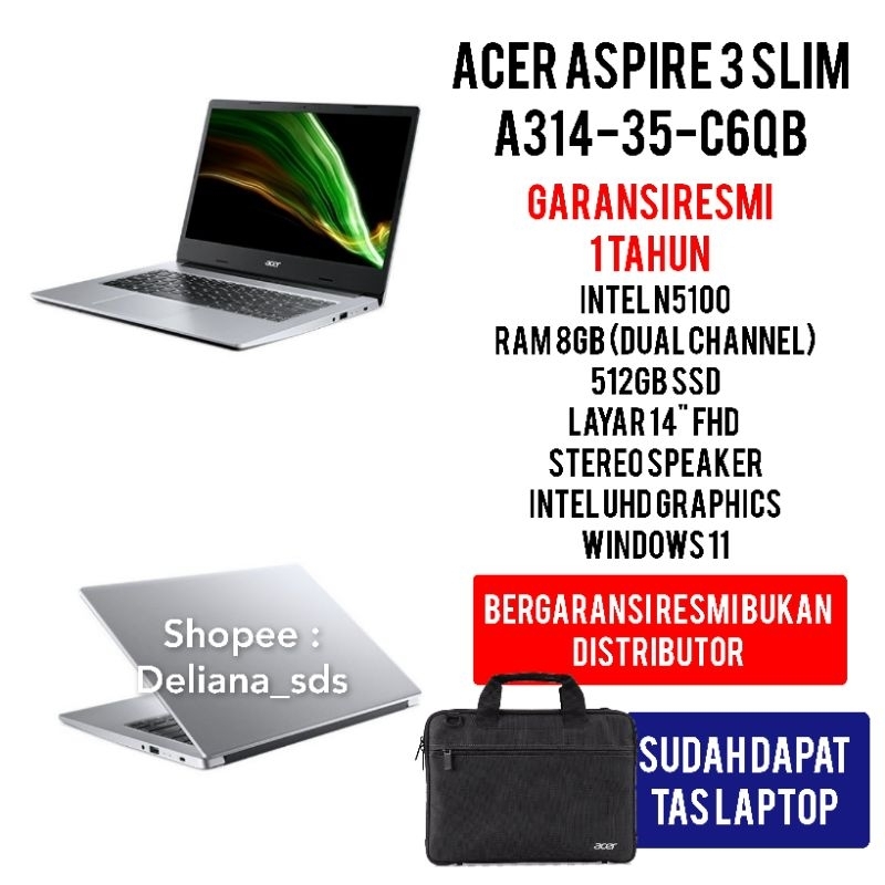 Laptop Acer Aspire 3 A314-35-C6QB Intel Celeron N5100 8GB/512GB SSD Garansi Resmi 1 Tahun Laptop Acer A314-35-C6QB Laptop Acer A314 35 C6QB Laptop Acer Murah Laptop Murah Laptop Ram 8GB Murah Laptop Acer Ram 8GB Murah