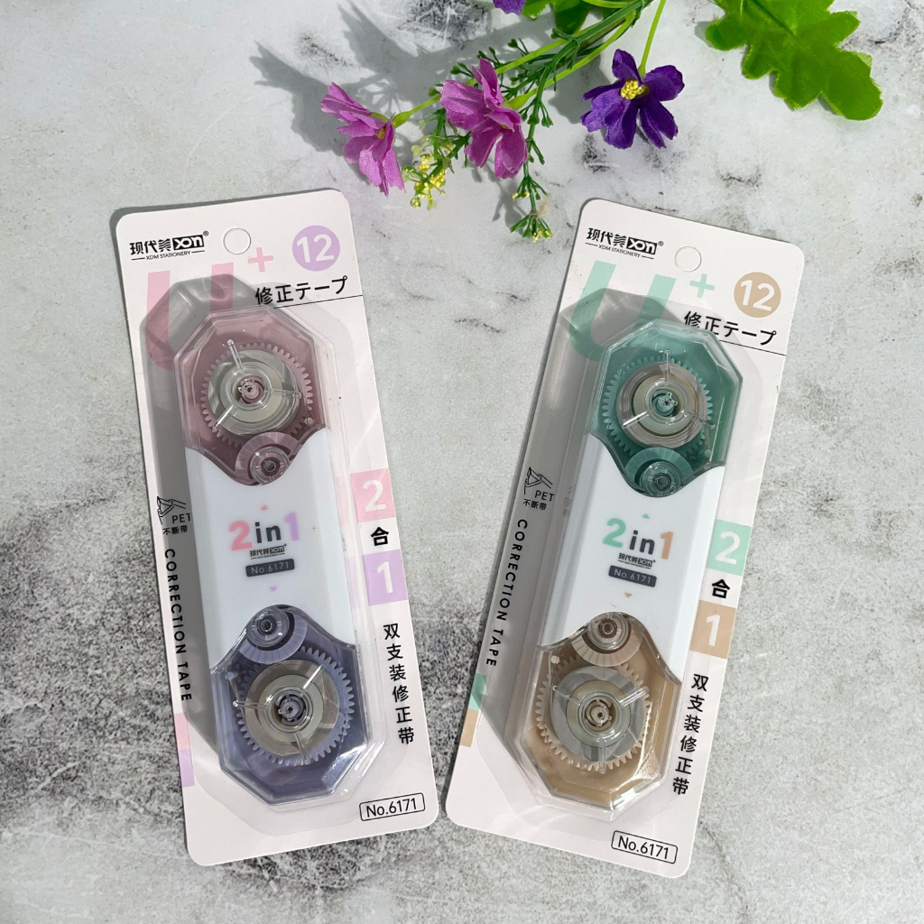 

correction tape 2 in 1 doublehead dua sisi XDM-6171 keperluan anak sekolah bisa COD termurah import correction tape tip x tape