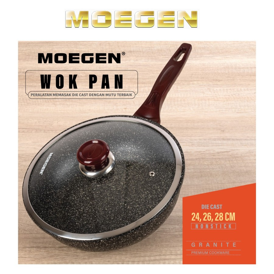 MOEGEN Wok Pan 26 cm Granite Series Anti Lengket Original Panci Serbaguna Tumis Goreng Bakar Rebus M