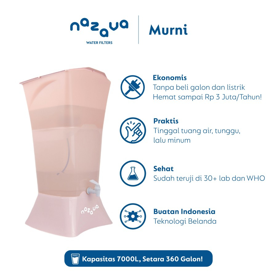 Nazava Filter Air Minum - Nazava Murni - dispenser Water Filter warna Peach merah muda