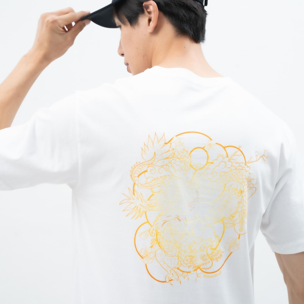 Houseofcuff T-shirt Kaos Putih Motif Gold Dragon Tersedia Size S-4XL