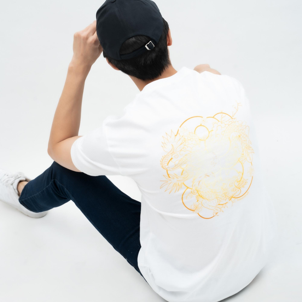 Houseofcuff T-shirt Kaos Putih Motif Gold Dragon Tersedia Size S-4XL