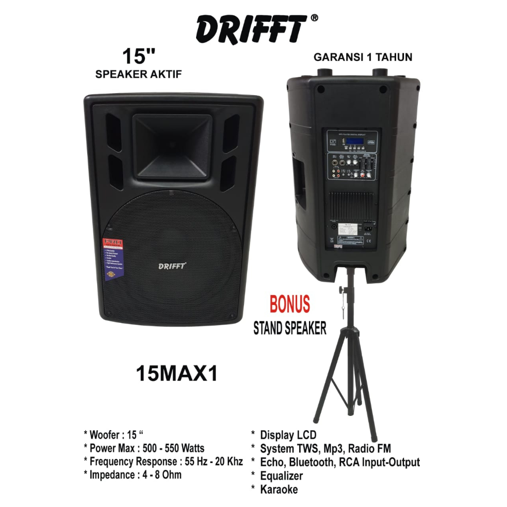 SPEAKER AKTIF DRIFFT 15inch 15 Inch 15" SPEAKER MONITOR BLUETOOTH