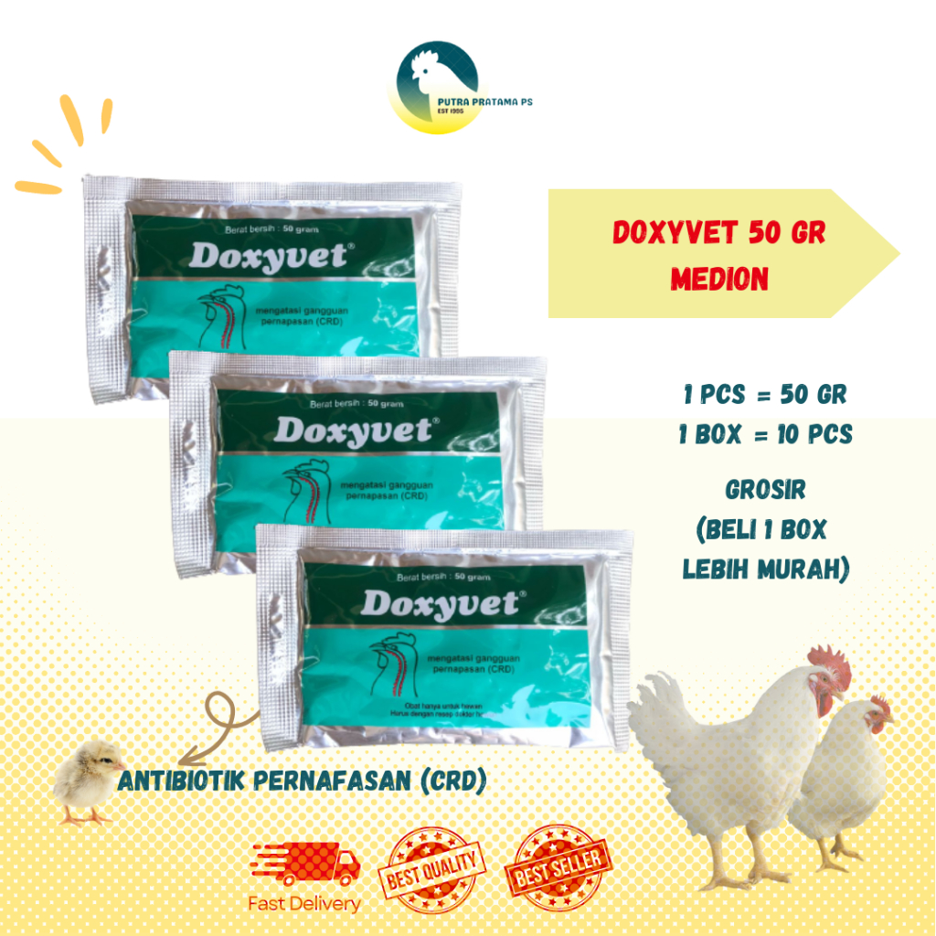 DOXYVET 50 GR Antibiotik Pernafasan Obat Ngorok CRD Pernafasan Ayam Unggas Medion