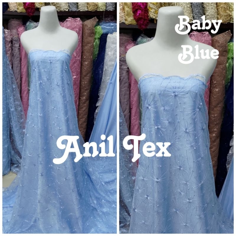 Termurah bahan tille akar mutiara/bahan brokat akar mutiara/bahan kebaya (Motif Random)