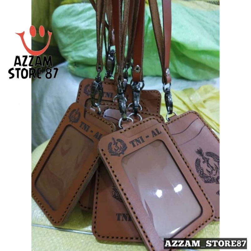 

Holder ID Card Tali Lanyard Name Tag Kulit Asli Logo TNI-AL