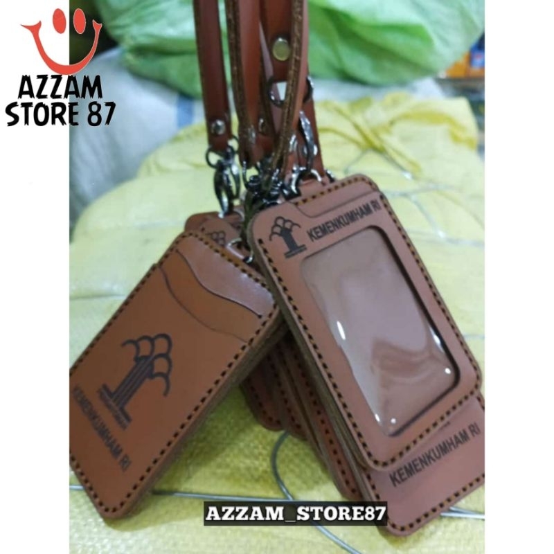

ID Card Holder Kulit Asli Tali Lanyard Name Tag Logo Kemenkumham Ri