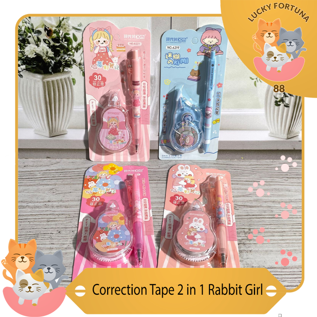 

Correction Tape 2 in 1 Rabbit Girl ( 1 Correction Tape + 1 Pulpen) Pita koreksi Correction Tape Rabbit Girl