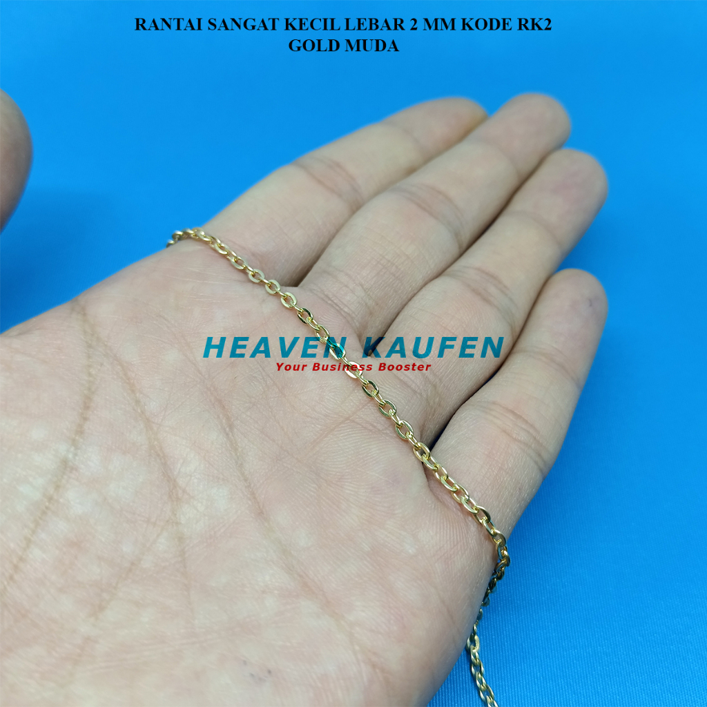 Rantai Sangat Kecil Lebar 2 mm Warna Gold Muda Kode RK2 Untuk Craft Dll Meteran