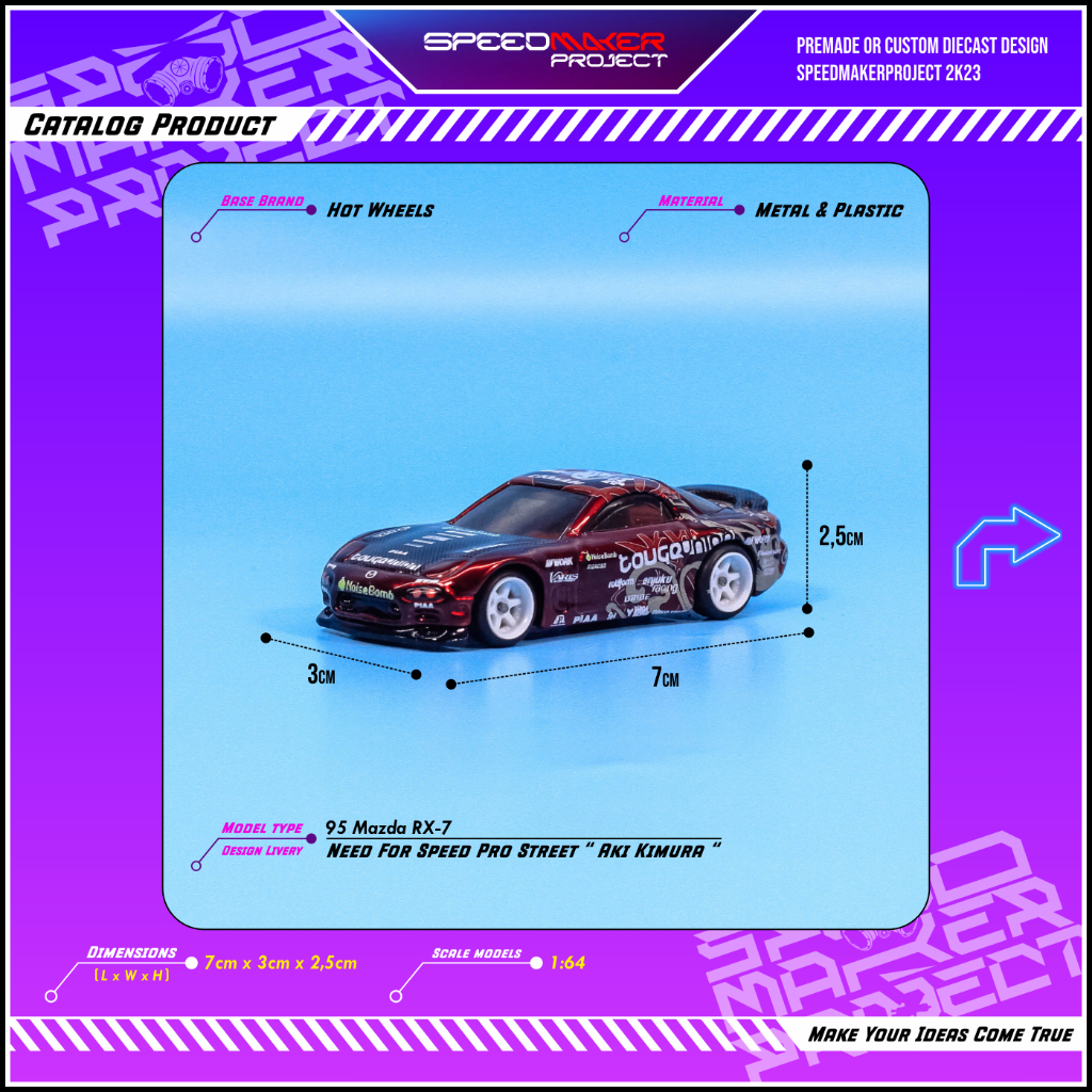 Hot Wheels Custom 95 Mazda RX-7 Need For Speed Pro Street Aki Kimura Diecast Miniatur Replika Mobil 